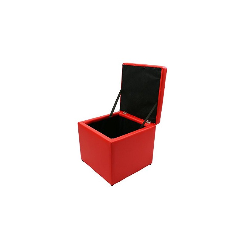Magshion*Unfold Leather Storage Ottoman Bench Footstools Square (Red)