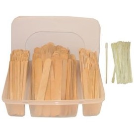 300 Piece Wood Wax Applicators in Plastic Storage Case with Free 25 Eyebrow Wood Applicators