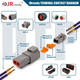 JRready Gold Plated Deutsch Solid Connector Terminals Kit,ST6356-12-040 DTP Turned Contacts Size 12,Male Pins 0460-202-2031/Female Sockets 0462-201-2031 Solid Contacts Wire Gauge 12-16 AWG, 40 Pairs