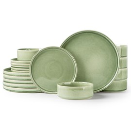 AmorArc Ceramic Dinnerware Set for 6, 18 Pieces Handmade Reactive Glaze Stoneware Plates and Bowls, Scratch Resistanct | Dishwasher & Microwave Safe Stackable Dishes Set