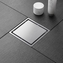 6 Inch Square Shower Drain with 2-in-1 Tile Insert Grate & Hair Catcher, High-Flow SUS 304 Stainless Steel, Brushed Nickel, CUPC Certified, Easy Installation & Maintenance