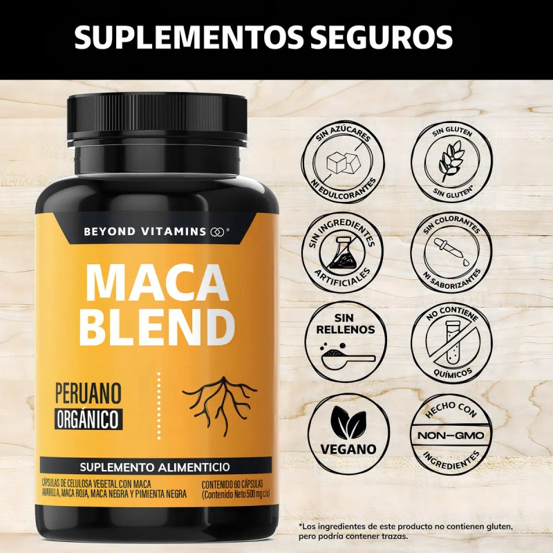Maca Blend Peruana Orgánica Pimienta Negra Amarilla Roja Azúcar Suplemento