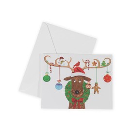 Decorated Reindeer Mini Boxed Christmas Cards - 16 Cards & 16 Envelopes