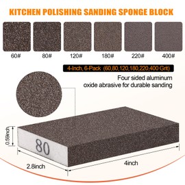 POLIWELL 6 Pack Sanding Sponge,Sanding Block of 60/80/120/180/220/400 Grit Flexible Contour Grip for Wood, Metal, Drywall - 6 Wet/Dry Reusable Sandpaper Blocks