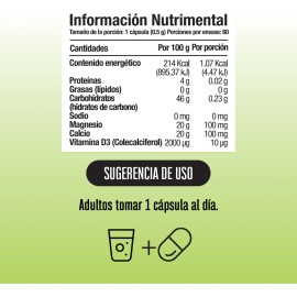 Magnesio  Calcio  Vitamina D  60 Cpsulas  Sabor Neutro  Dura 20 Das  Apoya la Salud sea, Muscular y Nerviosa  Contribuye al Funcionamiento Normal del 