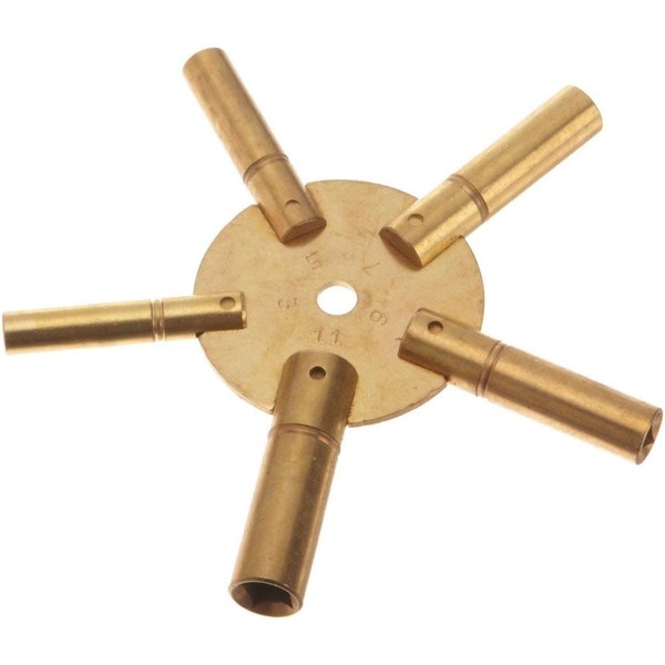 Large - 5 Prong Brass Clock Key for Winding Clocks, ODD Numbers, 1 Piece (5186)
