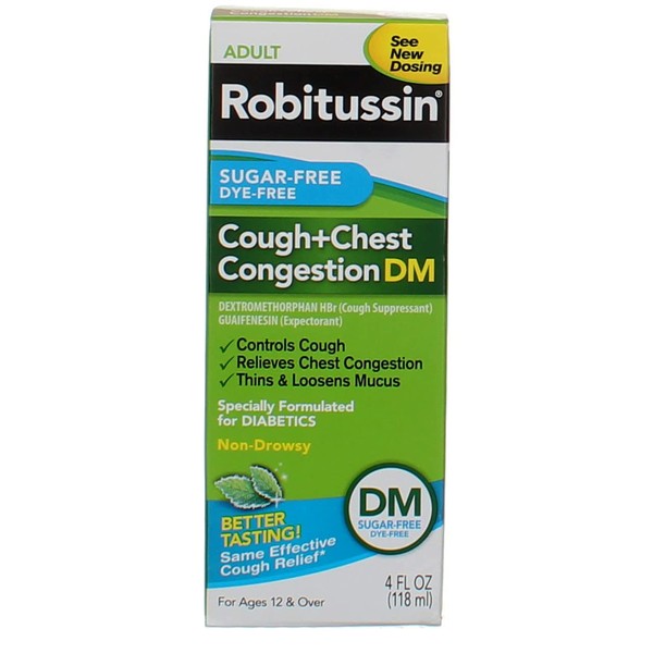 Robitussin Adult Cough + Chest Congestion DM Liquid Sugar-Free - 4 Oz (Pack of 4)