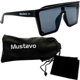 Mustavo Gloss Black Womens Oversize Flat Top Sunglasses | Full UV400 Protection | Ladies Classic Retro Design For Her