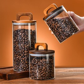 Newpow Glass Food Storage Containers, Glass Jar With Lid for Coffee Bean Candy Cookie Noodles Nuts Spices etc, 45oz/60oz Pack Of 2