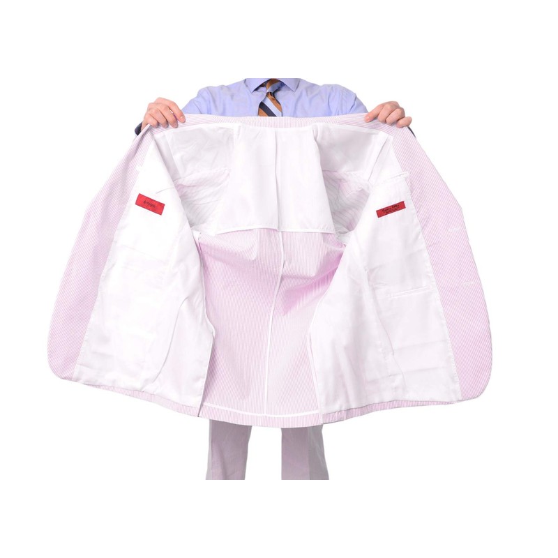 Emigre 39R Men's 100% Cotton Pink Striped Seersucker Suit