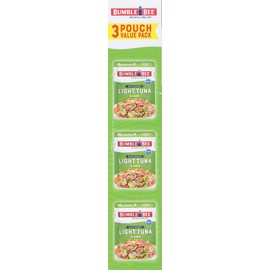 Bumble Bee Light Tuna Pouch in Water, 2.5 oz Pouch (Pack of 3) - Ready to Eat Tuna Fish, High Protein, Keto Food and Snacks, Gluten Free