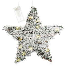 com-four® Artificial Christmas Star Snowed with Lighting and Timer, Star with Artificial Snow and 20 Warm White LEDs, Christmas Decoration (01 Pieces - Green - Star 30 cm)