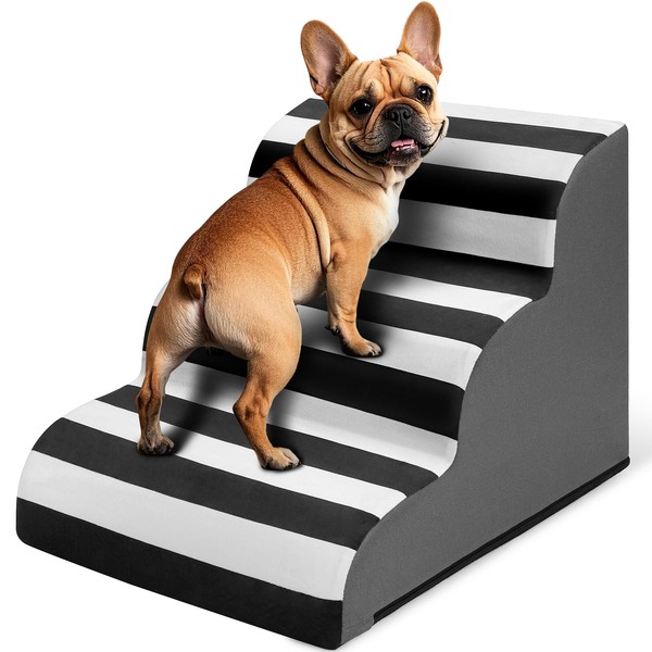 JOEJOY Curved Dog Stairs Ramp for High Beds, 3-Step Dog