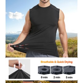 Dalavch 5 Pack Men’s Sleeveless Compression Shirts, Dry Fit Running Sports Workout Athletic Base Layer Tank Tops 2 Black 2 White 1 Blue XX-Large