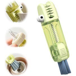 SANZUCHAN Crevice Cleaning Brush，Bottle Brushes for Cleaning，3 in 1 Cup lid Cleaning Brush for Bottle Gap Tight Spaces Bottle，Multifunctional Portable Cup lid Cleaning Brush (Green Crocodile)