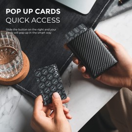 VULKIT Men's Card Holder Wallet Pop Up Wallet Magnetic Closure RFID Blocking Tri-fold Leather Wallet, CF Black, Modern