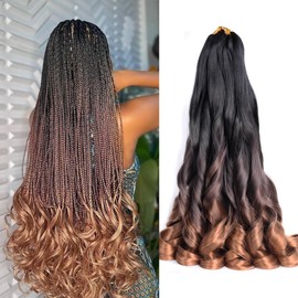 Luoyudu French Curl Braiding Hair 24 Inch Curly Braiding Hair Pre Stretched 75g/pack 8 Packs Bouncy Braids Hair for Black Women Hair Extensions (24inch,8 pack,C16)