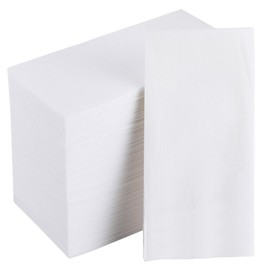 [Pack of 200] FOCUSLINE Disposable Bathroom Napkins | Single-Use Linen-Feel Guest Towels | Soft and Absorbent | Paper Hand Towels Dinner Napkins for Bathroom, Kitchen, Or Event, White, 12" x 17"