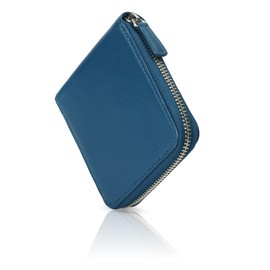 YunaYura Genuine Leather Bifold Wallet, Round Zipper, Thin, Lightweight, Large Capacity, Dividers, Organization, Unisex, Black, peacock blue
