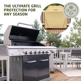 Zober BBQ Grill Cover - 58 Inch Waterproof Double Layered Fits Weber Gas Grill Cover Charbroil Grill & Smoker - Gas Grill Covers w/Air Vents, Dual Handles - 600D Oxford Fabric, Mustard