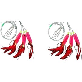 Set of 2 cod rigs, pilk leader by Jenzi, 3 arms rubber fish, luminous Norway, fully assembled, length 140 cm, hook size 6/0, line thickness 0.80 mm + Petri Heil! sticker