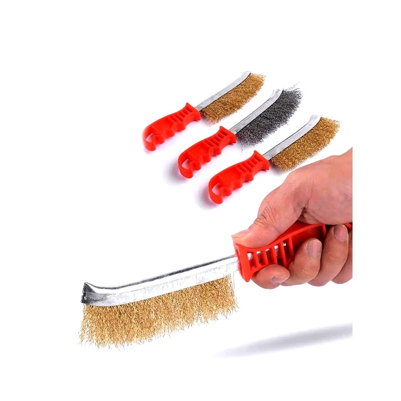 Heavy-Duty Stainless Steel Wire Brush, 235mm Length, Ergonomic Red Handle,