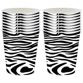 POPOYU 16Pcs Zebra Print Cups,Animal Print Paper Cups,Kids Jungle Animal Birthday Party Supplies,Beverage Drinking Cup for Kids Birthday,Baby Shower,Zoo Jungle Safari Themed Party Decorations