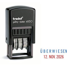 Trodat 4850 Professional Date Stamp with 2-Colour Ink Pad Blue/Red + Choice of Text [German Language]