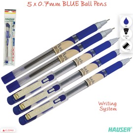 HAUSER Fluidic 5 x 0.7mm BLUE Acu-Flow Smooth Ballpoint Pens Soft Rubber Grip