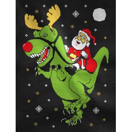 Santa Riding Dinosaur Sweatshirt Youth Kids Ugly Christmas Sweater Style 4T Black
