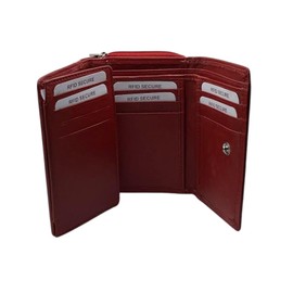 Velluci Pelle Genuine Leather Ladies RFID Purse, Women's Leather Wallet, Ladies Trifold Purse, RFID Blocking Ladies' Wallet (Red)