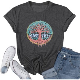 Women Outdoor Hiking Shirt Novelty Plant Lovers Camping T-Shirts Funny Meditation Southern Tree Life Spring Travel Tees Soft Yoga Workout Top, Grey Medium