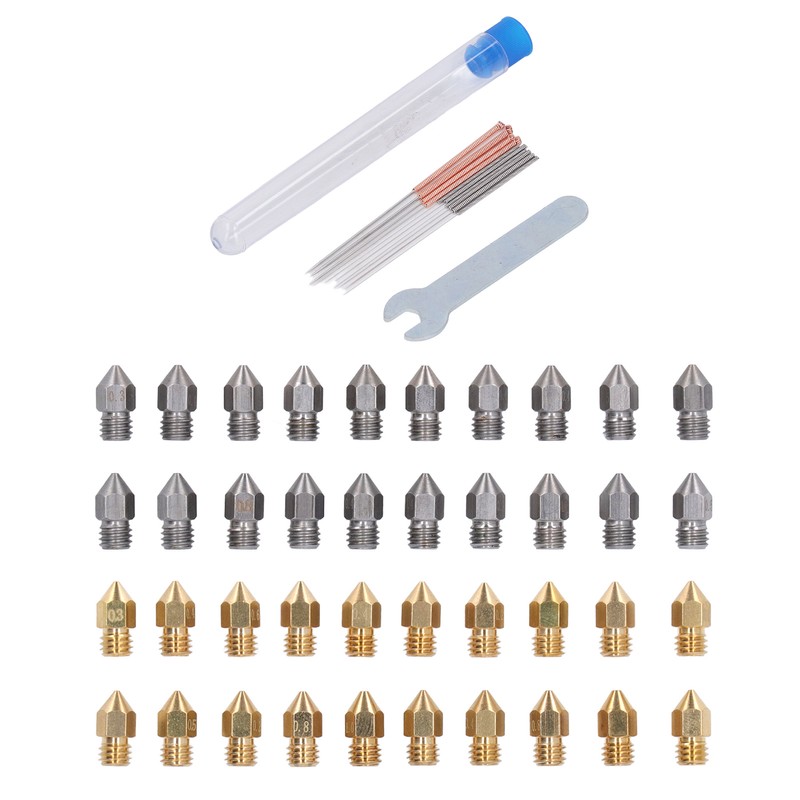 52Pcs 3D Printer Nozzle Stainless Steel Brass with Cleaning Tool