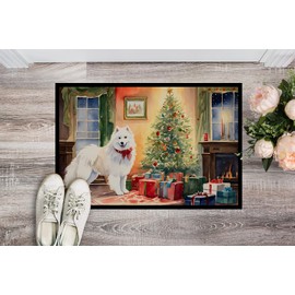 Caroline's Treasures DAC2738JMAT Samoyed Cozy Christmas Doormat Front Door Mat Indoor Outdoor Rugs for Entryway, Non Slip Washable Low Pile, 24H X 36W
