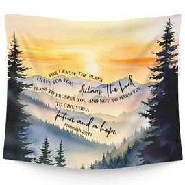 WAITPI Christian Nature Mountain Hanging Wall Tapestry for Bedroom, Forest Landscape Jeremiah 29:11 Bible Verse Scripture Wall Hanging Decor Tapestry for Home Living Room Church Office, 50x60in