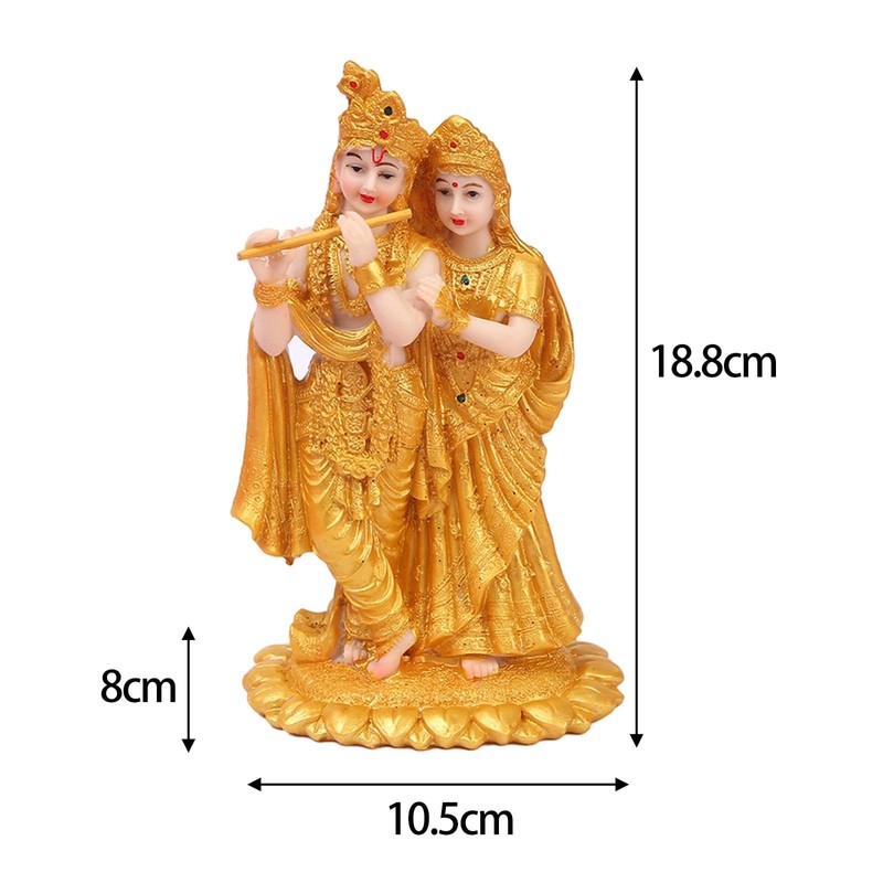 Qianly Hindu Radha Krishna on Lotus Statue Lifelike Decorative 10.5x8x18.8cm