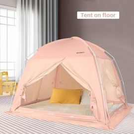 Indoor Bed Tent,Privacy Play Tent on Bed,Warm Sleep Bed Tent for Indoor Use,Floorless Type Tent,Cotton Feeling Tent,S-PE Pole, Washable Tents - color: Pink, size: Full