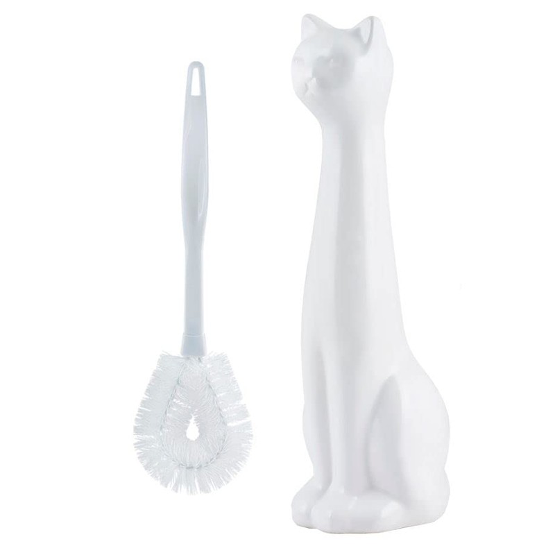 Allure Home Creation White Cat 2-Piece Toilet Brush Holder and