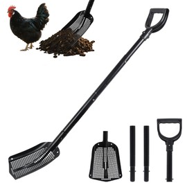 Heavy Duty Metal Sifting Shovel with Adjustable Handle - Sand Sifter for Beach Cleaning, Chicken Coop Poop Scoop, Goat Stall/Garden/Outdoor Use - Durable Mesh Design & Ergonomic D Grip