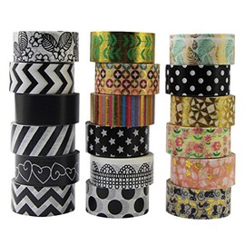 18 Rolls Washi Tape Set Gold Black Patterns 15 mm x 4 m Roll Decorative Tape Masking Tape for DIY Craft Scrapbooking