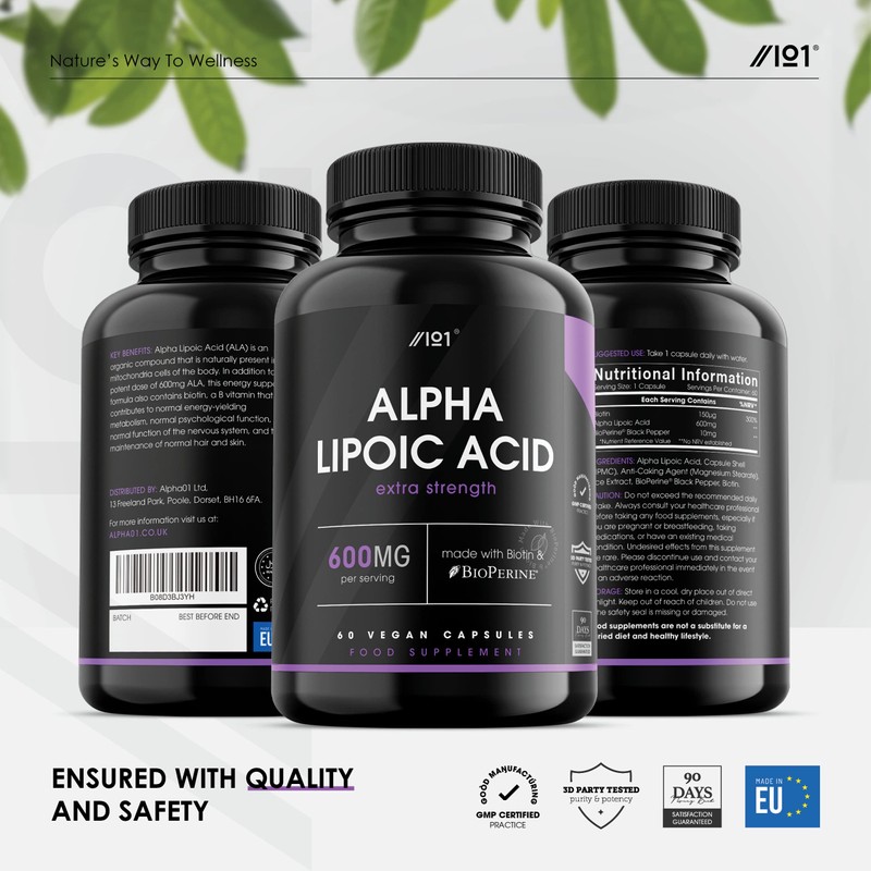Alpha Lipoic Acid (ALA) 600mg - Made with Biotin &