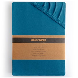 DecoKing Fitted Sheet Single 100% Combed Cotton Soft Jersey Bed Sheet 80x200-90x200 cm Blue Amber