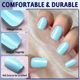 Bellelfin 240pcs Short Press on Nails Blue Full Cover Short Coffin Glossy Fake Nails Acrylic Artificial False Nail Tips with 5 Sheets Adhesive Glue Tabs for Women and Girls Fingernails Design
