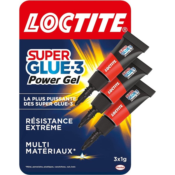 Loctite Super Glue-3 Power Gel Mini Dose, Strong Glue Enriched with Rubber, Ultra-Resistant Mini Dose Gel Glue, Instant Dry, Transparent Glue, Pack of 3 Tubes 1 g