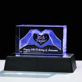 Ornalrist 50th Birthday Gifts for Women Men, Crystal Engraved Keepsake with LED Collectible Ornament Birhday Presents for 50 Years Old Friends Daughter