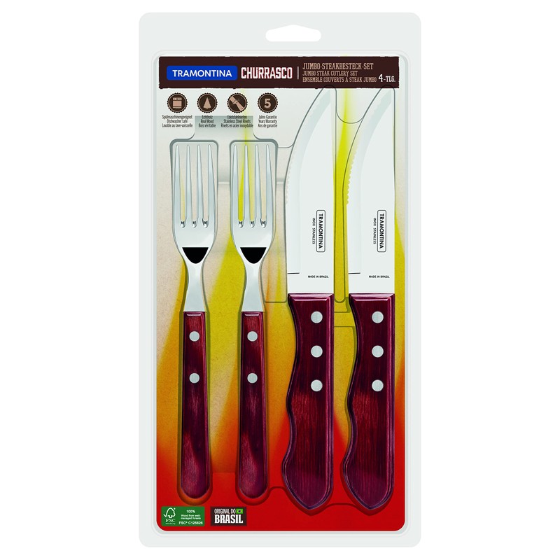 Tramontina Jumbo Steakbesteck, Set 4-teilig, mit 2 Steakmessern und 2