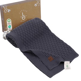 Little Dedi 100% Organic Cotton Knitted Baby Blanket, 80 x 100 cm, Dark Grey, GOTS Certified, Soft and Breathable, Ideal for Newborns and Infants, Nora