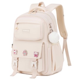 QHRIDS Girls Backpack Aesthetic Laptop Backpacks Kawaii Large Bookbag Anime Casual Travel Daypack,Beige