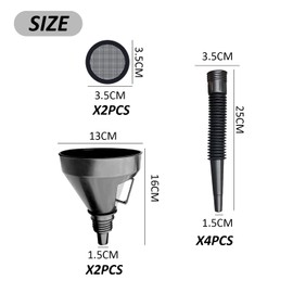 2-Piece Funnel And 4-Piece Telescopic Duct Funnel Set With 2-Piece Filter, Flexible Plastic Fuel Funnel, Suitable For Large Plastic Funnels For Cars, Oil Funnels, Car Funnels, Oil Change Tool
