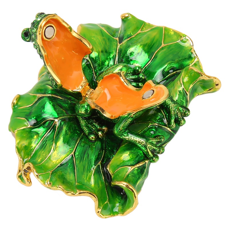 Lotus Leaf Frog Jewelry Box Hand Painted Innovative Metal Jewelry